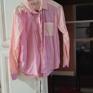 LOFT Pink And Orange Striped Women's Button-Up Shirt Size Medium EUC